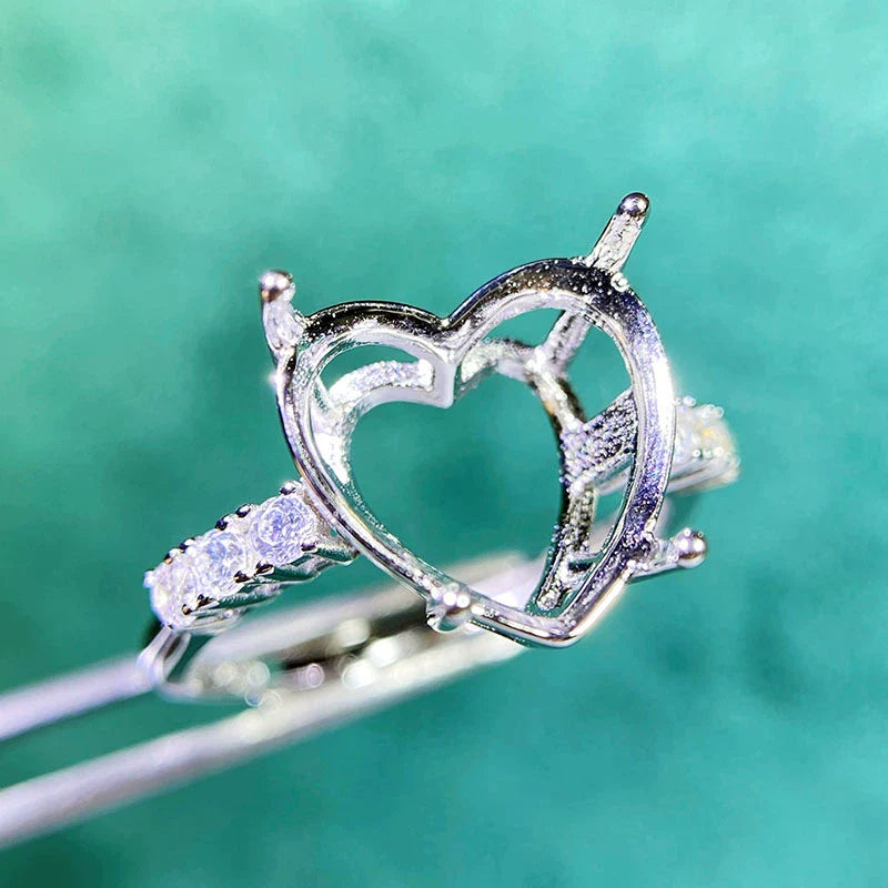 Heart 12×12 mm S925 Sterling Silver Ring Setting, Unset, For Women, Minimalist Style, Fashion Style