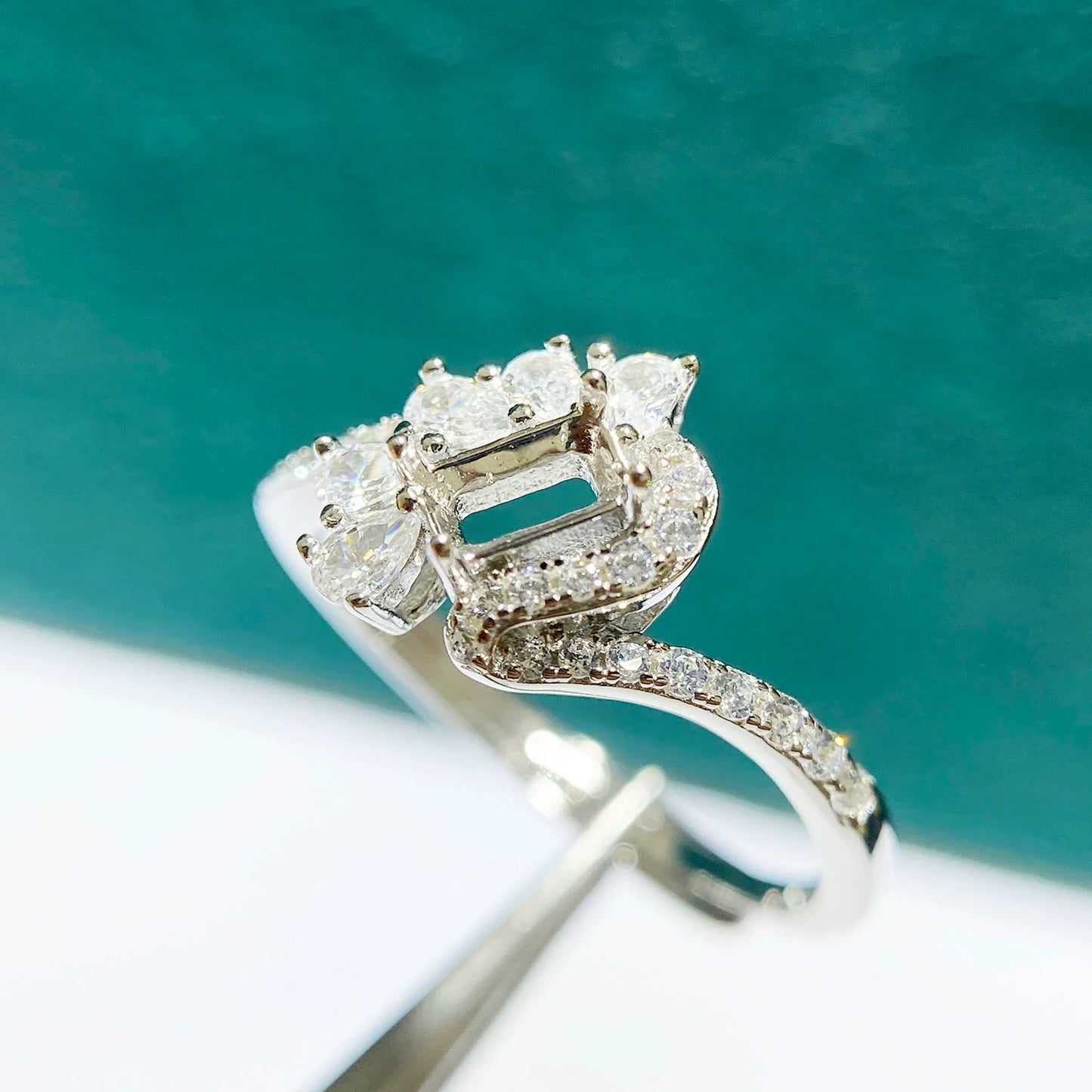 Square 3×5 mm Round 4mm S925 Sterling Silver Ring Setting, Unset, For Women