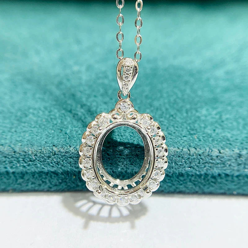 Oval 10×12 mm S925 Sterling Silver Pendant Setting, Unset, For Women, Vintage Style