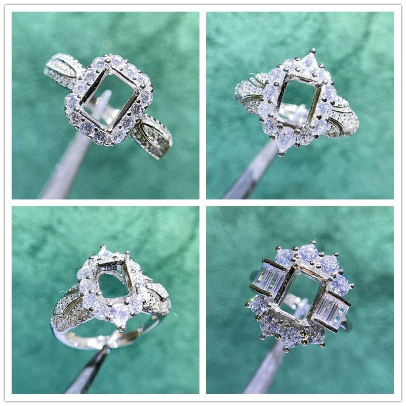 S925 Sterling Silver Rectangle 6×8 mm, 5×7 mm Ring Setting for DIY Jewelry Making
