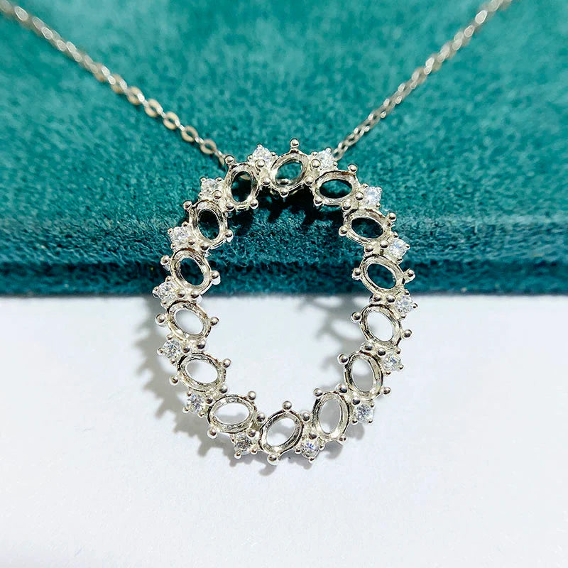 Oval 3×4 mm S925 Sterling Silver Pendant Setting, Unset, For Women, Cluster Setting