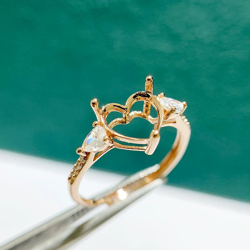 Heart 8×8 mm S925 Sterling Silver Ring Setting, Adjustable, Unset, Fashion Style