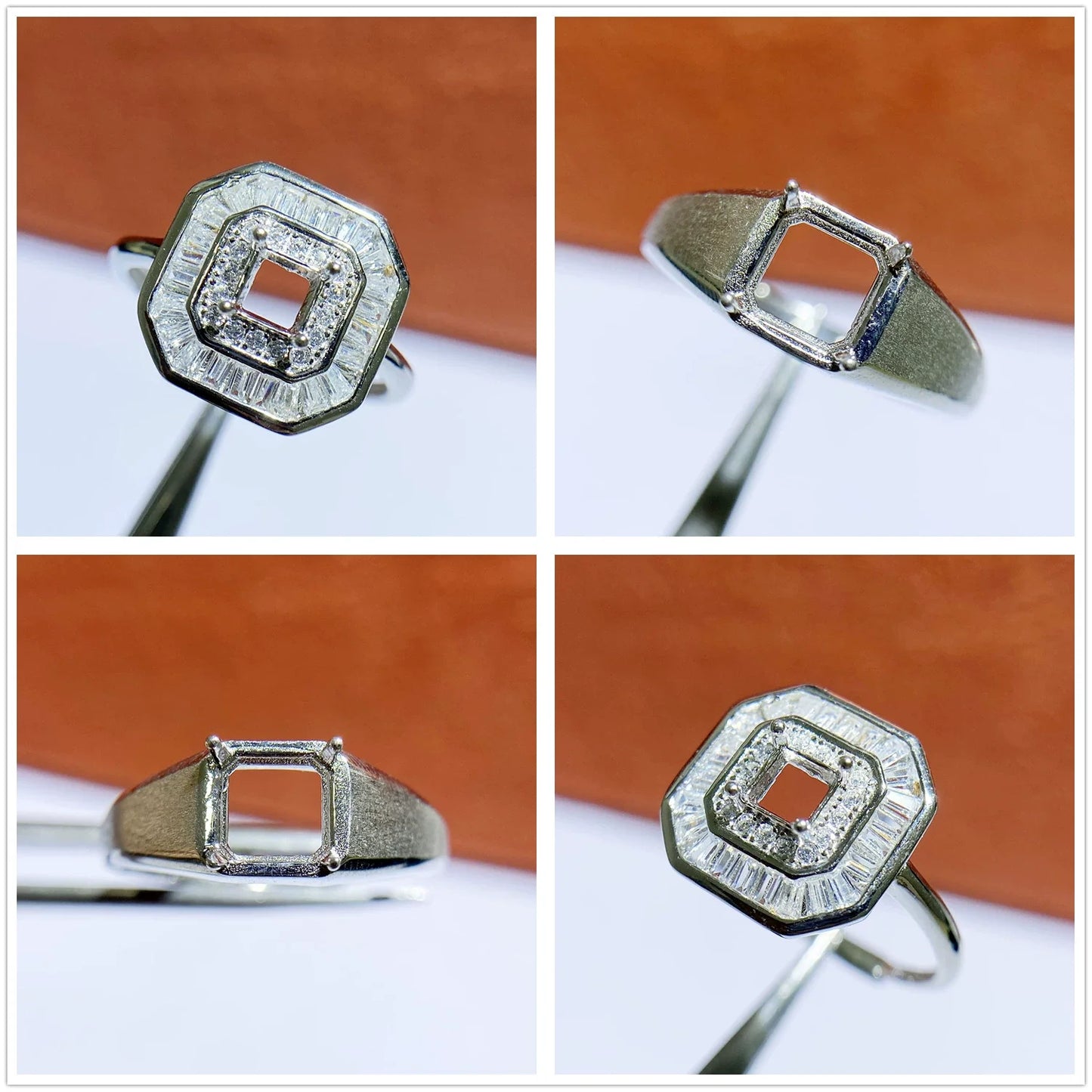 S925 Sterling Silver Square 6×6 mm Ring Setting for DIY Jewelry Making