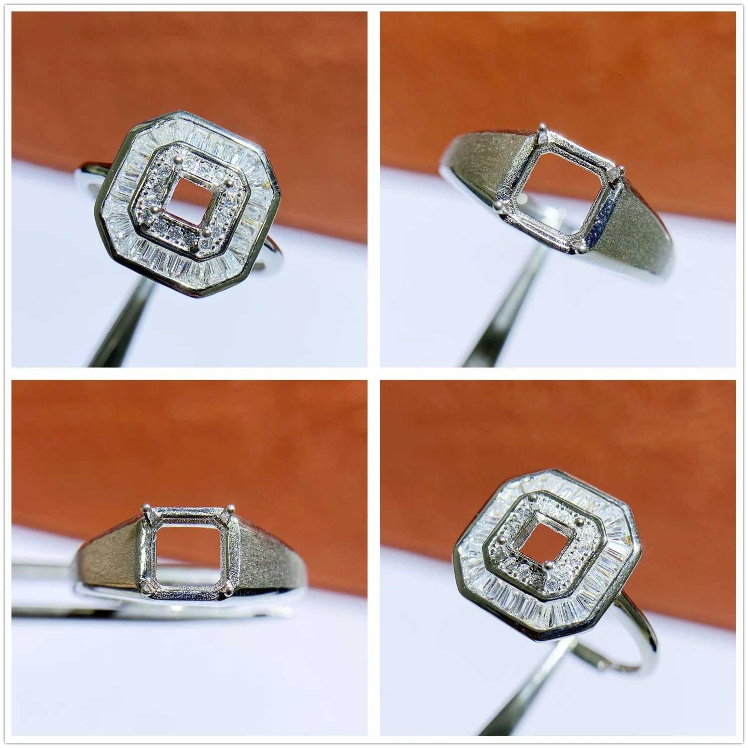 S925 Sterling Silver Square 6×6 mm Ring Setting for DIY Jewelry Making