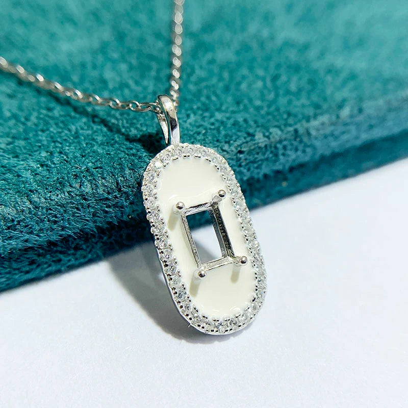Rectangle 4×6 mm S925 Sterling Silver Pendant Setting, Unset, For Women, Fashion Style
