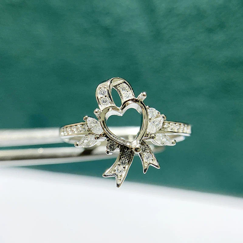 Heart 6×6 mm S925 Sterling Silver Ring Setting, Adjustable, Unset, Fashion Style