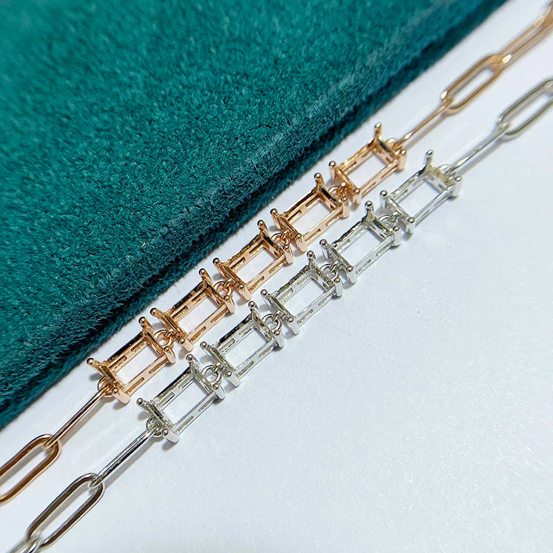Rectangle 4×6 mm S925 Sterling Silver Jewelry Setting, Unset, For Women, Fashion Style