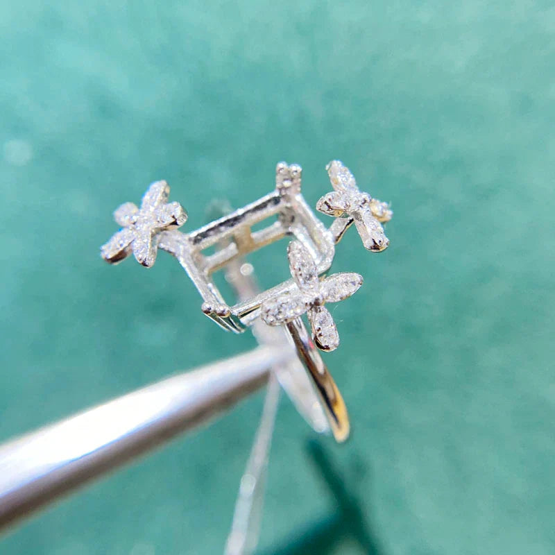 Rectangle 7×9 mm / 10×12 mm S925 Sterling Silver, 18K Gold Plated Ring Setting, Adjustable, Unset, For Women