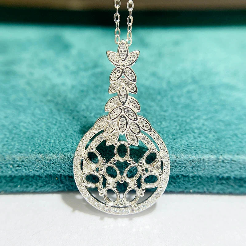 Oval 3×4 mm S925 Sterling Silver Pendant Setting, Unset, For Women, Cluster Setting