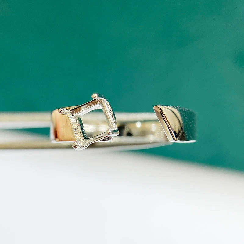 Square 5×5 mm S925 Sterling Silver Ring Setting, Unset