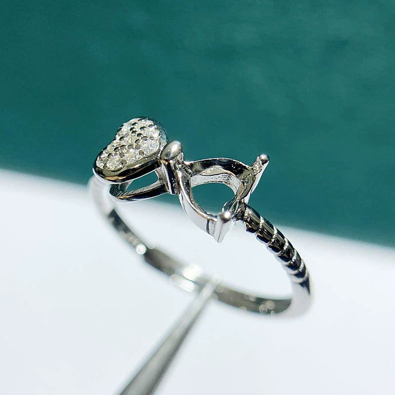 Heart 5 mm / 6 mm S925 Sterling Silver Ring Setting, Adjustable, Unset, For Women