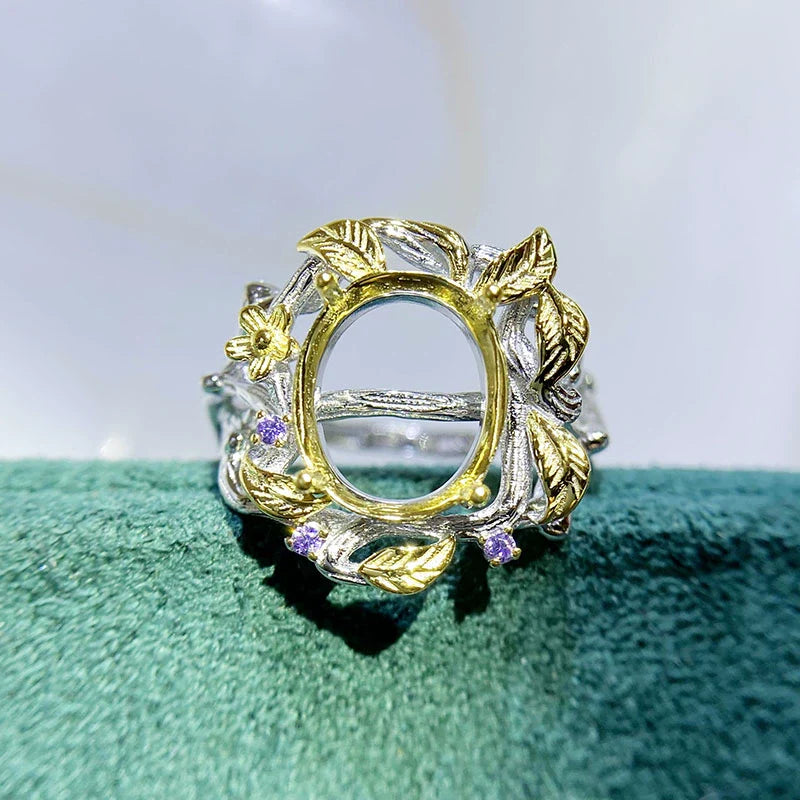 Oval 10×12 mm S925 Sterling Silver Ring Setting, Adjustable, Unset, For Women