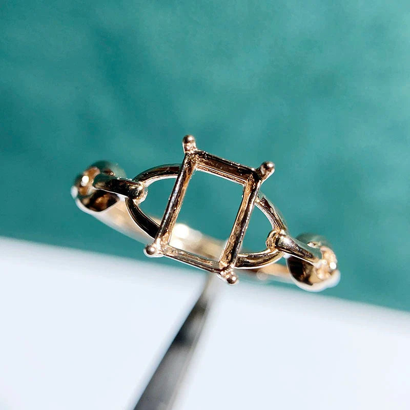 Rectangle 5×7 mm S925 Sterling Silver Ring Setting, Adjustable, Unset, For Women, Minimalist Style