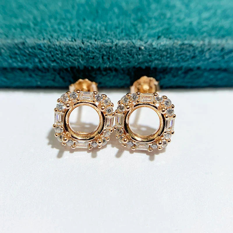 Round 6×6 mm S925 Sterling Silver Earring Settings, Unset Mount, For Women