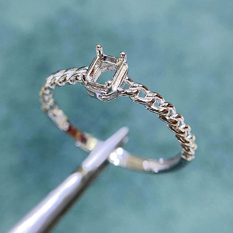 3×4mm / 6×8mm / 7×9mm Rectangular S925 Silver Adjustable Ring Setting for Gemstone Mounting