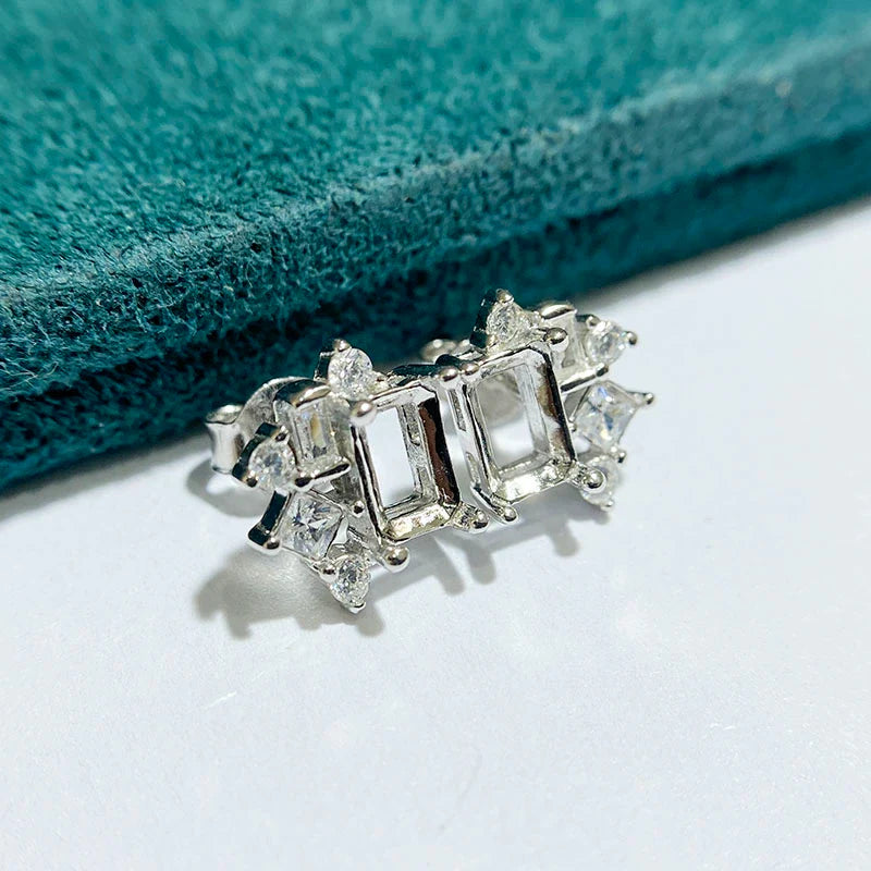 Rectangle 4×6 mm S925 Sterling Silver Earring Setting, Unset, For Women