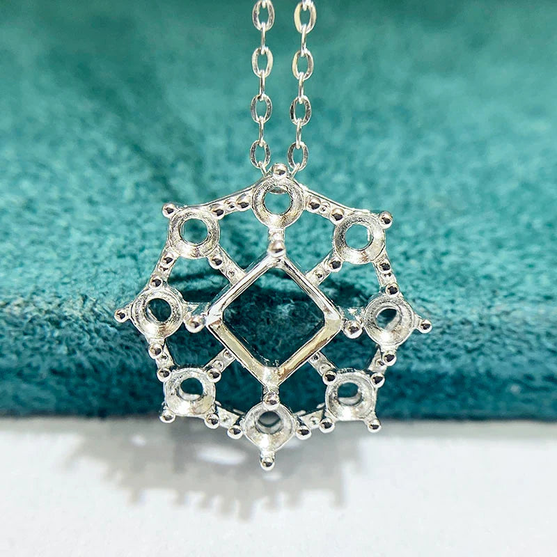 Square 6×6 mm S925 Sterling Silver Pendant Setting, Unset, For Women, Cluster Setting, Fashion Style