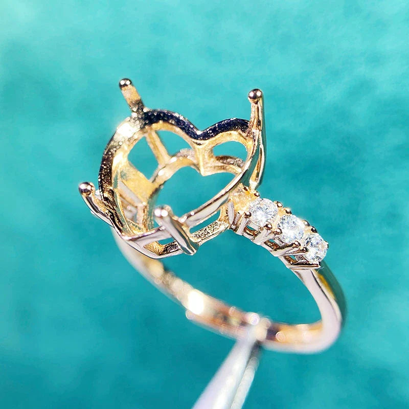 Heart 12×12 mm S925 Sterling Silver Ring Setting, Unset, For Women, Minimalist Style, Fashion Style