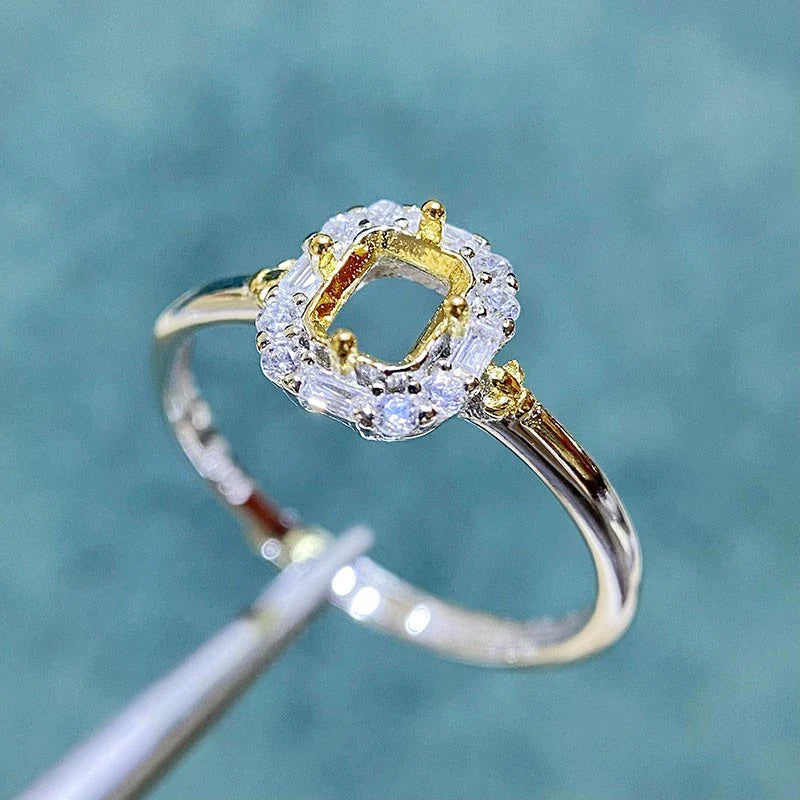 Rectangle 3×5 mm / 4×5 mm S925 Sterling Silver, 18K Gold Plated Ring Setting, Adjustable, Unset, For Women