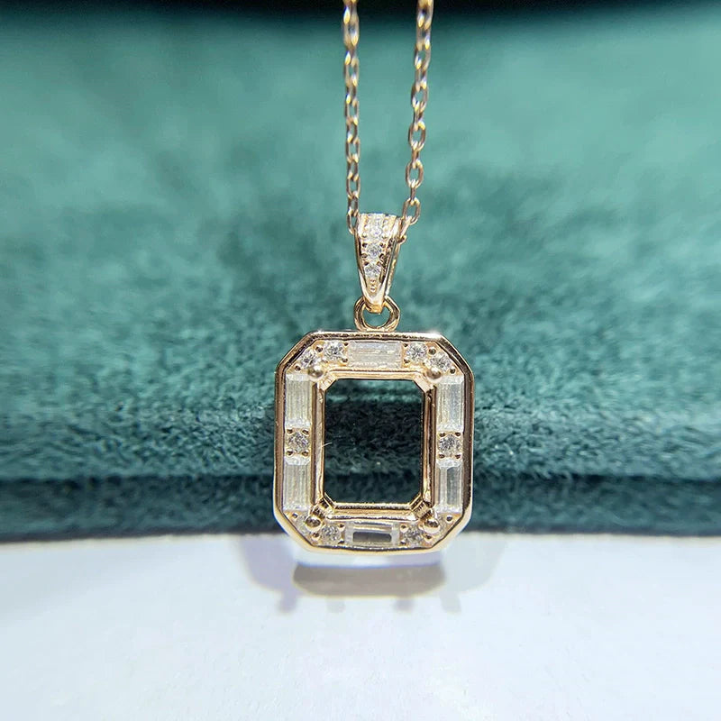 Square 6×8/8×10 mm S925 Sterling Silver Pendant Setting, Unset Mount, For Women