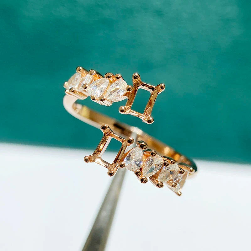 Rectangle 3×4 mm S925 Sterling Silver Ring Setting, Unset, For Women