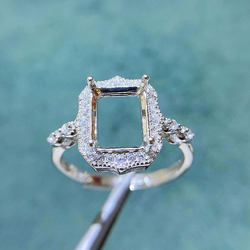 Rectangle 3×4 mm / 5×7 mm / 10×12 mm S925 Sterling Silver Adjustable Ring Setting, for Women, Unset Stone Mount, Empty Ring Setting, New Design Design