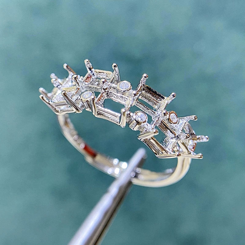 Rectangle 3×4 mm / 5×7 mm / 10×12 mm S925 Sterling Silver Adjustable Ring Setting, for Women, Unset Stone Mount, Empty Ring Setting, New Design Design