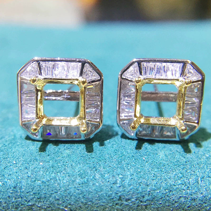 Square 6 mm S925 Sterling Silver, 18K Gold Plated Earring Setting, Unset, For Women