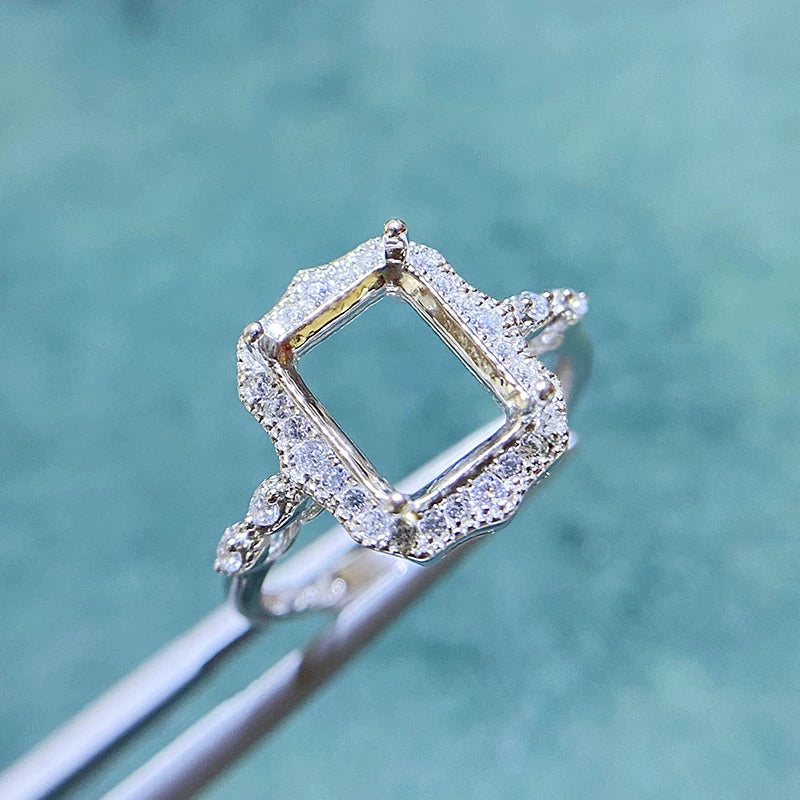 Rectangle 3×4 mm / 5×7 mm / 10×12 mm S925 Sterling Silver Adjustable Ring Setting, for Women, Unset Stone Mount, Empty Ring Setting, New Design Design