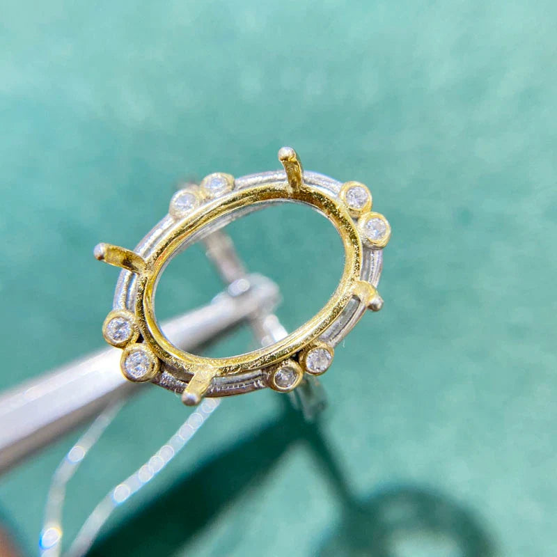 Oval 10×14 mm S925 Sterling Silver, 18K Gold Plated Ring Setting, Adjustable, Unset, For Women
