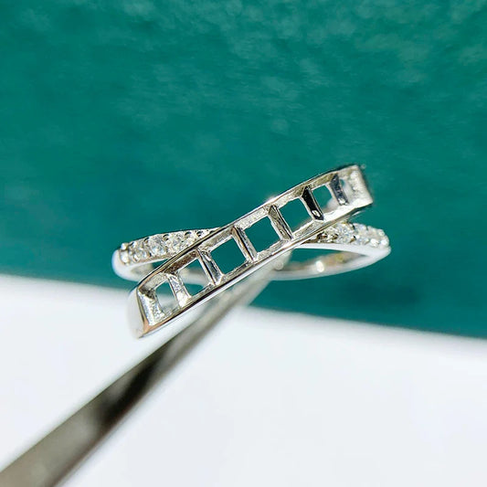 S925 Sterling Silver Square 2.5 mm Ring Setting for DIY Jewelry Making