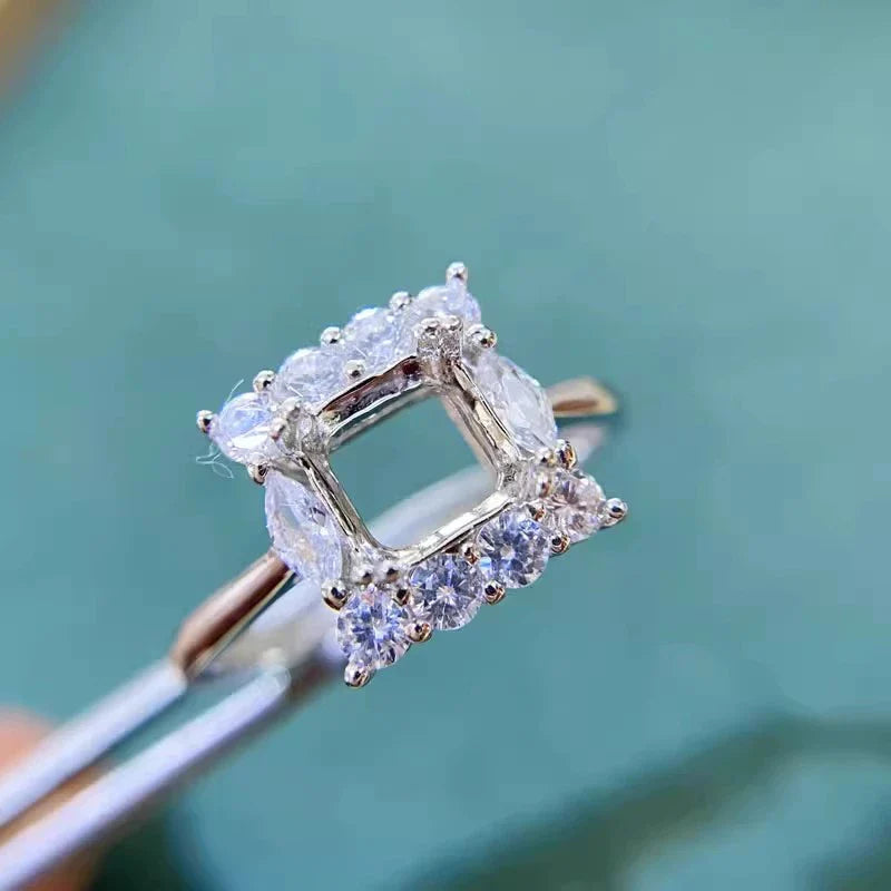 Cushion S925 Sterling Silver, 18K Gold Plated Ring Setting, Adjustable, Unset, For Women