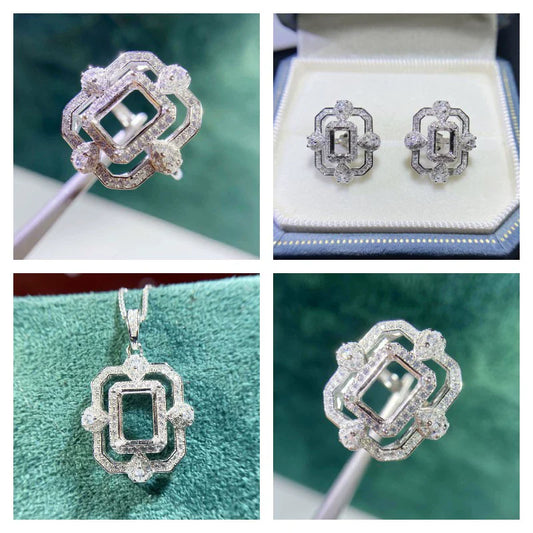 S925 Sterling Silver Rectangle 6×8 mm, 4×6 mm Earring Setting for DIY Jewelry Making