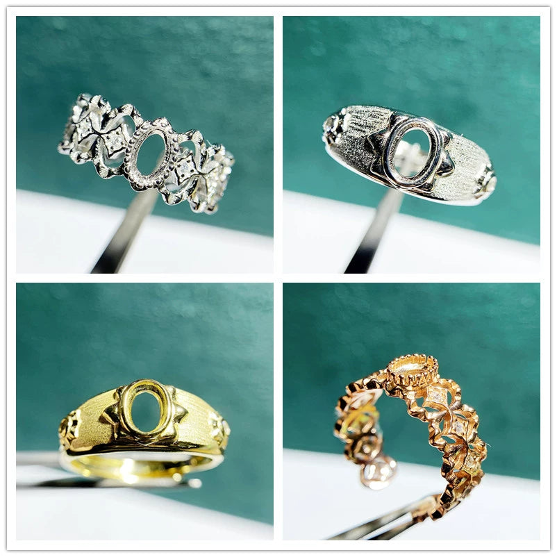 4×6mm Oval S925 Silver Adjustable Bezel Ring Setting for Gemstone Mounting