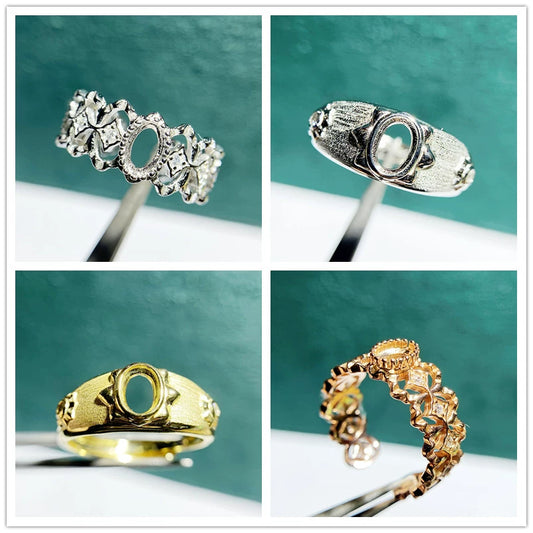 4×6mm Oval S925 Silver Adjustable Bezel Ring Setting for Gemstone Mounting