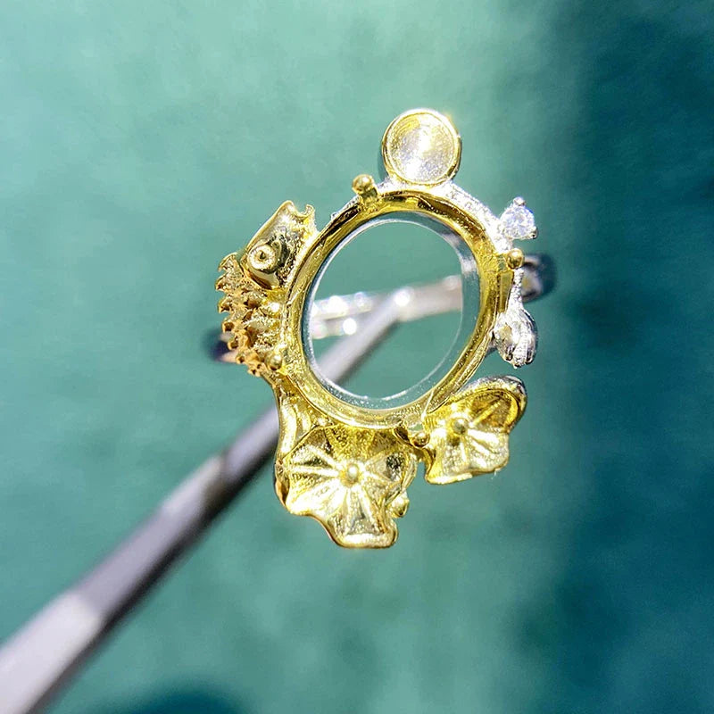 Oval 10×12 mm S925 Sterling Silver Ring Setting, Adjustable, Unset, For Women