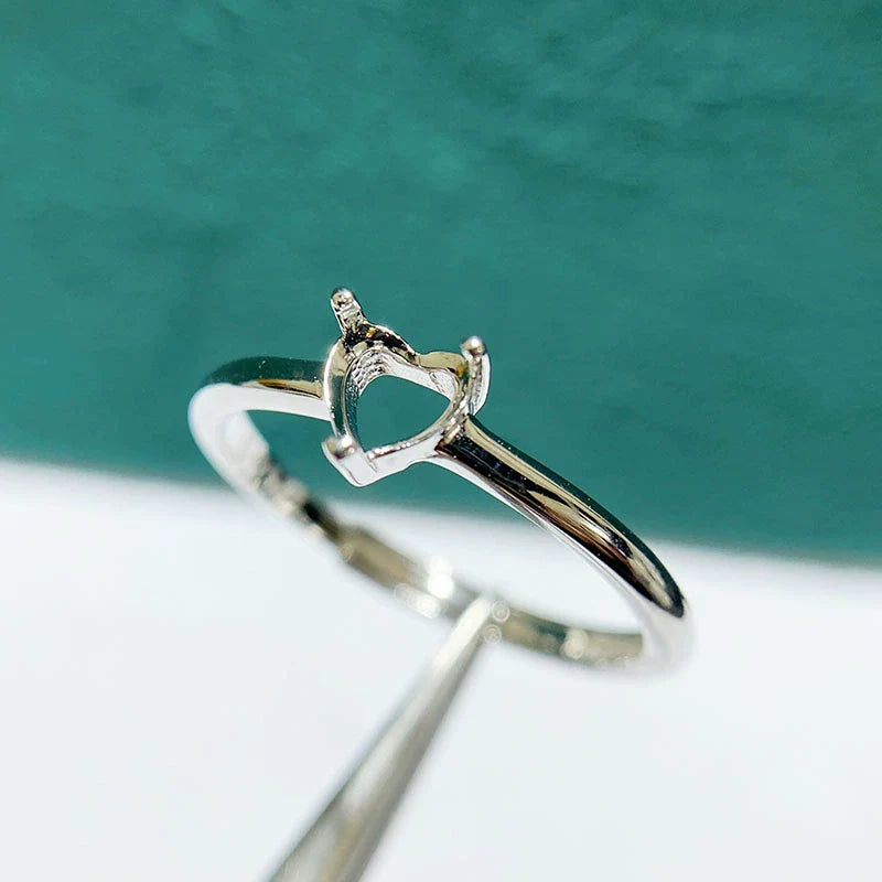 Heart S925 Sterling Silver Ring Setting, Adjustable, Unset, For Women