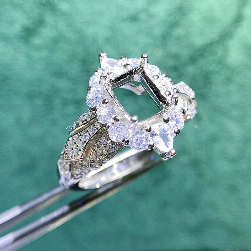 Rectangle 6×8 mm / 5×7 mm S925 Sterling Silver, 18K Gold Plated Ring Setting, Adjustable, Unset, For Women