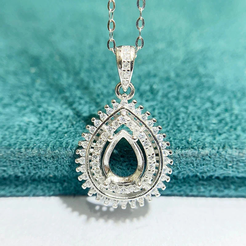 Pear 6×8 mm S925 Sterling Silver Pendant Setting, Unset, Fashion Style, Light Luxury