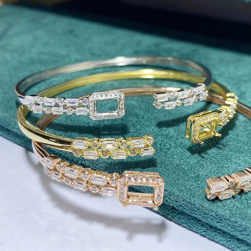 S925 Sterling Silver Square 5×7 mm Bangle Setting for DIY Jewelry Making