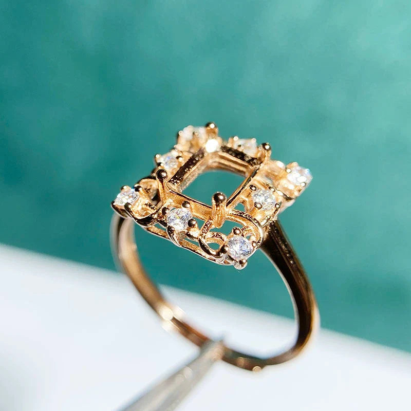 Rectangle 5×7 mm S925 Sterling Silver Ring Setting, Unset, For Women, Vintage Style