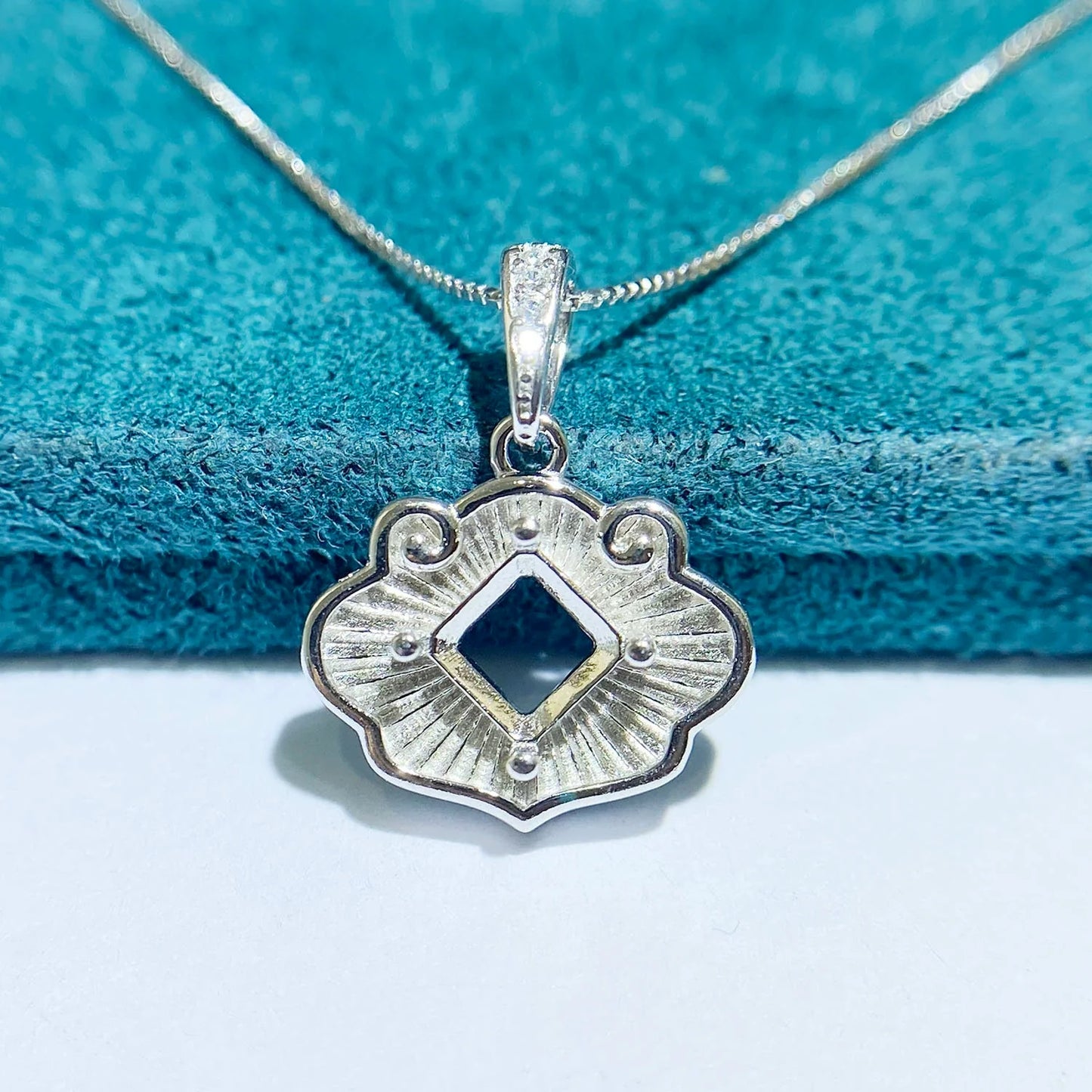 Square 12×12 mm S925 Sterling Silver Pendant Setting, Unset, For Women