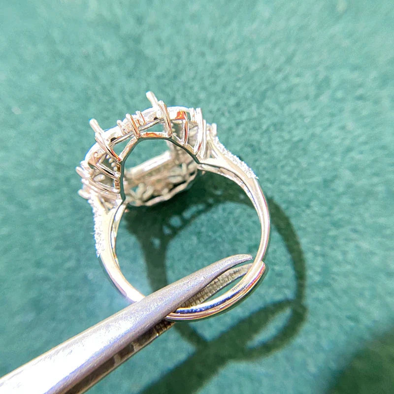 Rectangle 8×10 mm S925 Sterling Silver, 18K Gold Plated Ring Setting, Adjustable, Unset, For Women