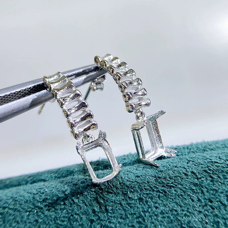 Square 5×7 mm S925 Sterling Silver, 18K Gold Plated Jewelry Setting Set, Ring / Pendant, Unset, For Women