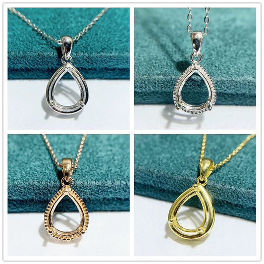 S925 Sterling Silver Pear 8×10 mm Pendant Setting for DIY Jewelry Making