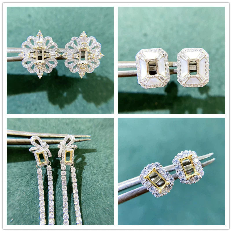 Square 3×5 mm S925 Sterling Silver, 18K Gold Plated Earring Setting, Unset, For Women