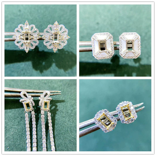 Square 3×5 mm S925 Sterling Silver, 18K Gold Plated Earring Setting, Unset, For Women