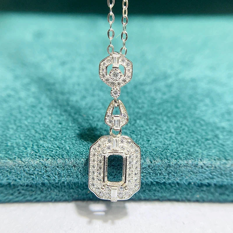 Rectangle 4×6 mm S925 Sterling Silver Pendant Setting, Unset, For Women, Fashion Style