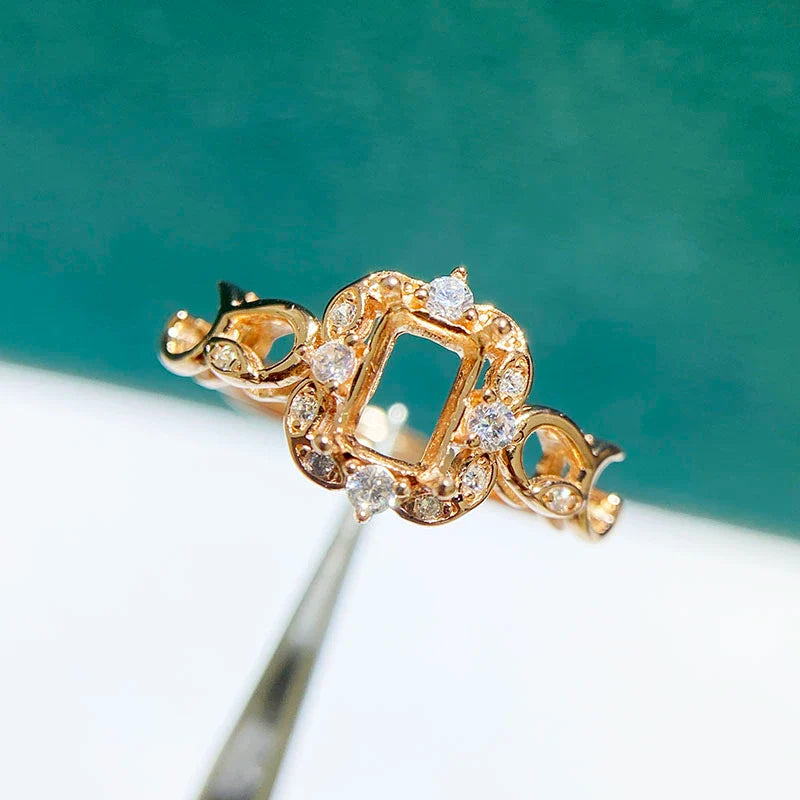 Octagon 3×5 mm / 4×6 mm / 5×7 mm / 6×8 mm Ring Mount, S925 Sterling Silver, Adjustable, Small Octagon Design, for Women