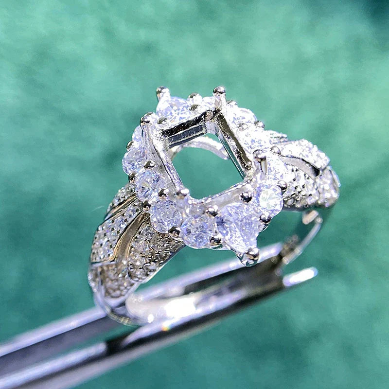 Rectangle 6×8 mm / 5×7 mm S925 Sterling Silver, 18K Gold Plated Ring Setting, Adjustable, Unset, For Women